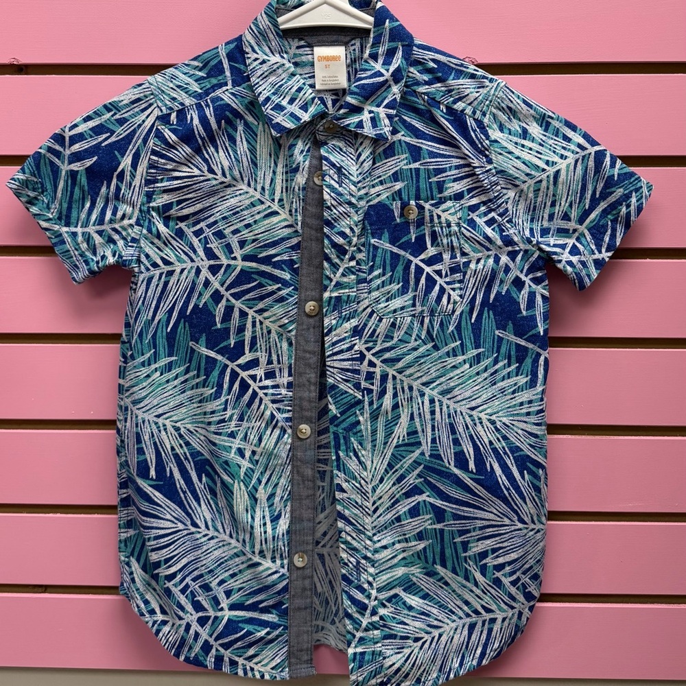 Gymboree Blue and Green Leaf Print kids Shirt